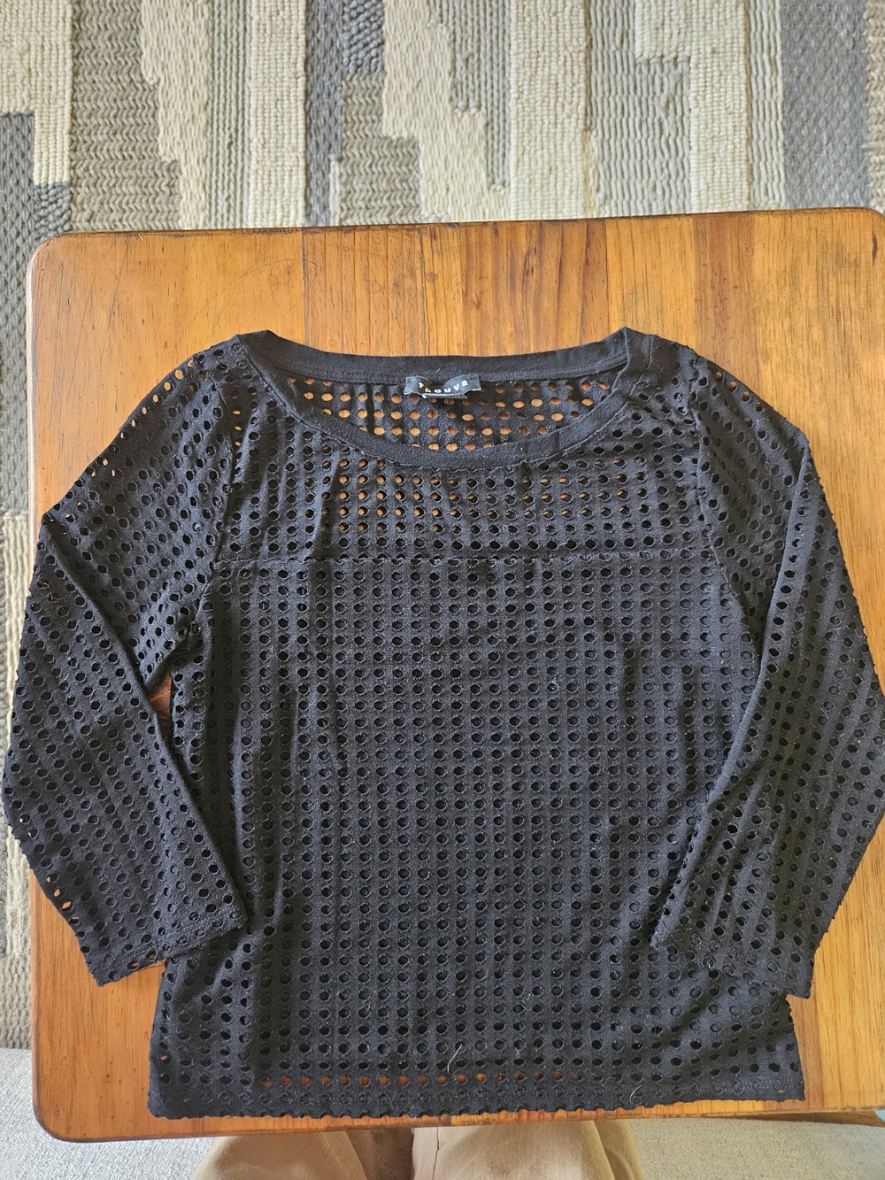 Trouve Black Eyelet Long Sleeve Top